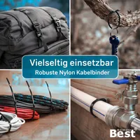 Kabelbinder Schwarz - 4,8 x 300 mm – Reißfest, Belastbar & Robust – Kunststoff Kabelbinder UV-Beständig – Befestigungsbinder, Kabelhalter