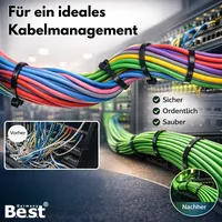 Kabelbinder Schwarz - 4,8 x 300 mm – Reißfest, Belastbar & Robust – Kunststoff Kabelbinder UV-Beständig – Befestigungsbinder, Kabelhalter