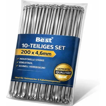 Edelstahl Kabelbinder – 200 x 4,6 mm Metall Kabelbinder extra stark – Rostfrei, hitzebeständig – Für Kabelmanagement, Zaunbau, Hitzeschutzband, Industrie & Außenbereich