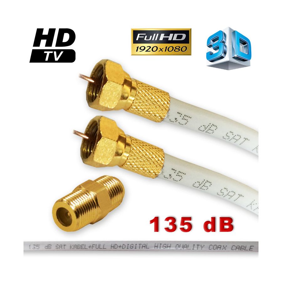 HD Satkabel 135dB WINKEL 90° F Stecker Vergoldet Digital Koax Sat Kabel 4K 130