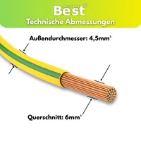Erdungskabel 6mm² grün-gelb flexibel – PVC Aderleitung H07V-K für PV Anlagen
