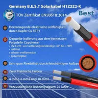 Germany B.e.s.t Solarkabel Duplex 4mm² PV Kabel TÜV Zertifiziertes Solar Kabel aus Kupfer, Photovoltaik Kabel 100m Schwarz und Rot