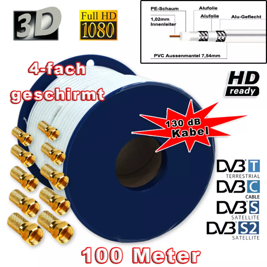 Cai Sky Koaxial Antennenkabel Ct100 Wf100 Schwarz Weiß Braun Kabel 30m Webro