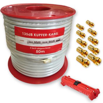 135dB Reines Kupfer 50m Sat Digital Koaxial Antennen Kabel HDTV 3D Abisolierer