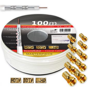 100m 135dB 5-fach geschirmt Klasse A+ 135 dB Koaxialkabel SAT DIGITAL Antennen KABEL FULL HD