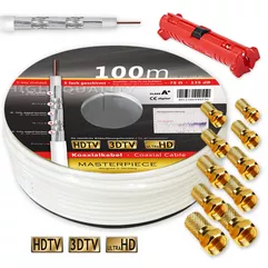 100m 135dB 5-fach geschirmt Klasse A+ Koaxialkabel Antennen KABEL + Abisolierer