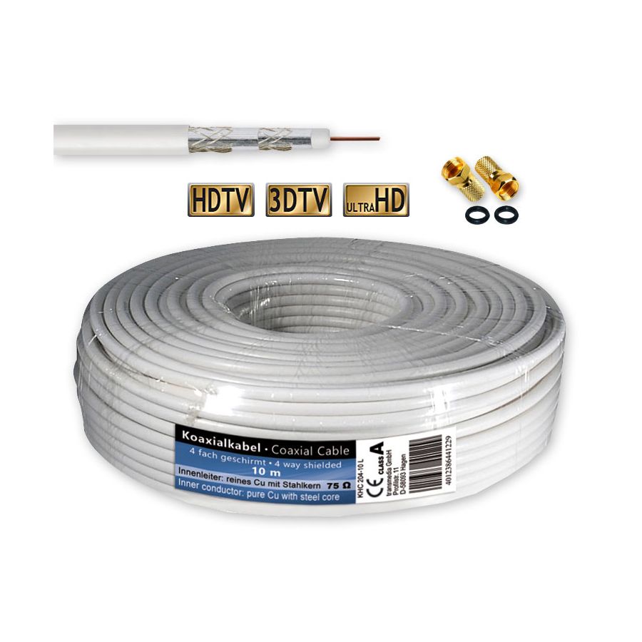 100m SAT Koaxialkabel 120 dB Antennenkabel 4-fach geschirmt 10 F-Stecker Koaxial 