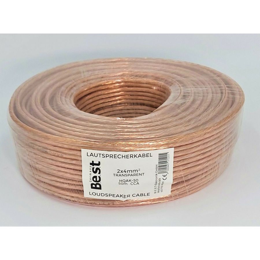 0,64€/m Boxenkabel Lautsprecherkabel High End in transparent 4mm Rolle 50m 