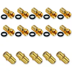 10 x F Stecker Vergoldet 7 mm 5 x F Verbinder Kupplung Sat Kabel Verbindung Sat Stecker