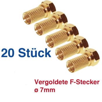 20 Stück F-Stecker 7mm für Koaxkabel vergoldet