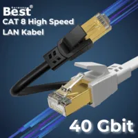 CAT 8.1 Patchkabel RJ45 S/FTP Kupfer 40 Gbit/s Schwarz Flach 0,5-15 m
