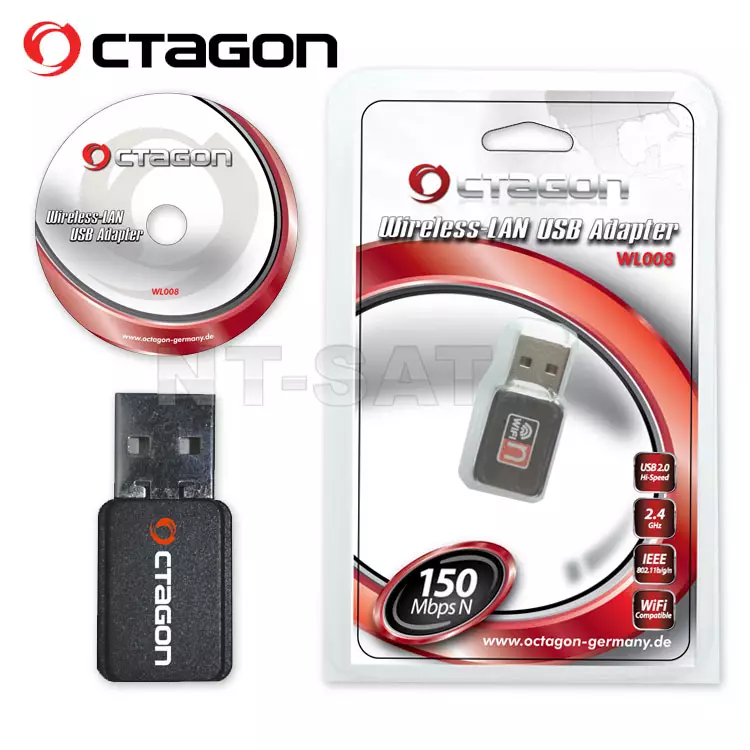 OCTAGON WL008 Wireless LAN USB 2.0 Adapter 150 Mbit/s (WiFi, W-LAN Stick) 802.11b/g/n