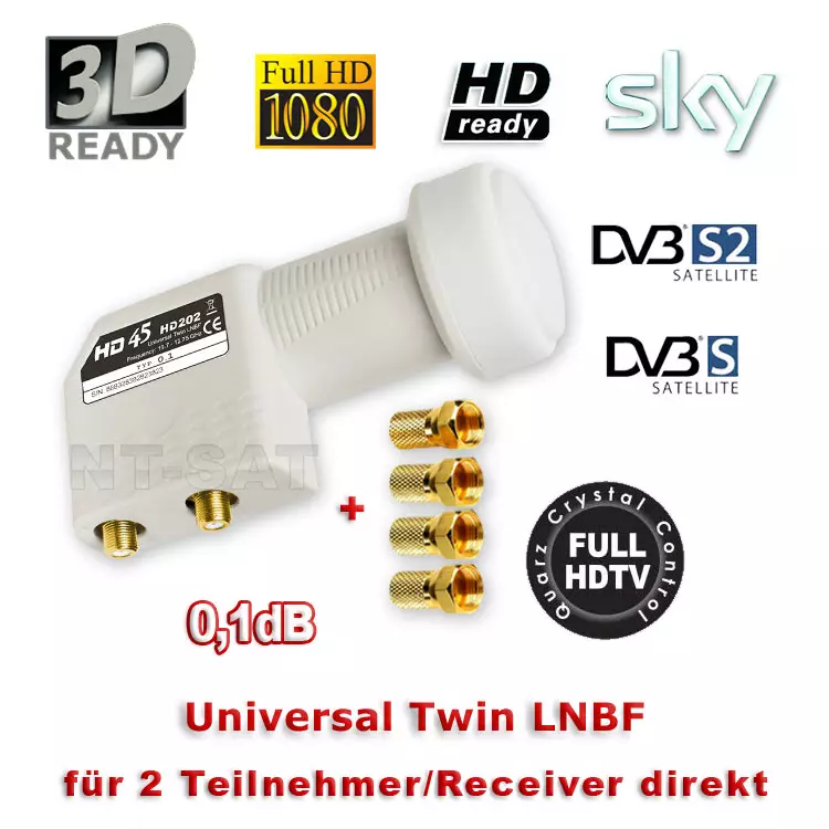 LNB Sat Twin HD45 HD202 0.1dB HDTV FULL HD 3D