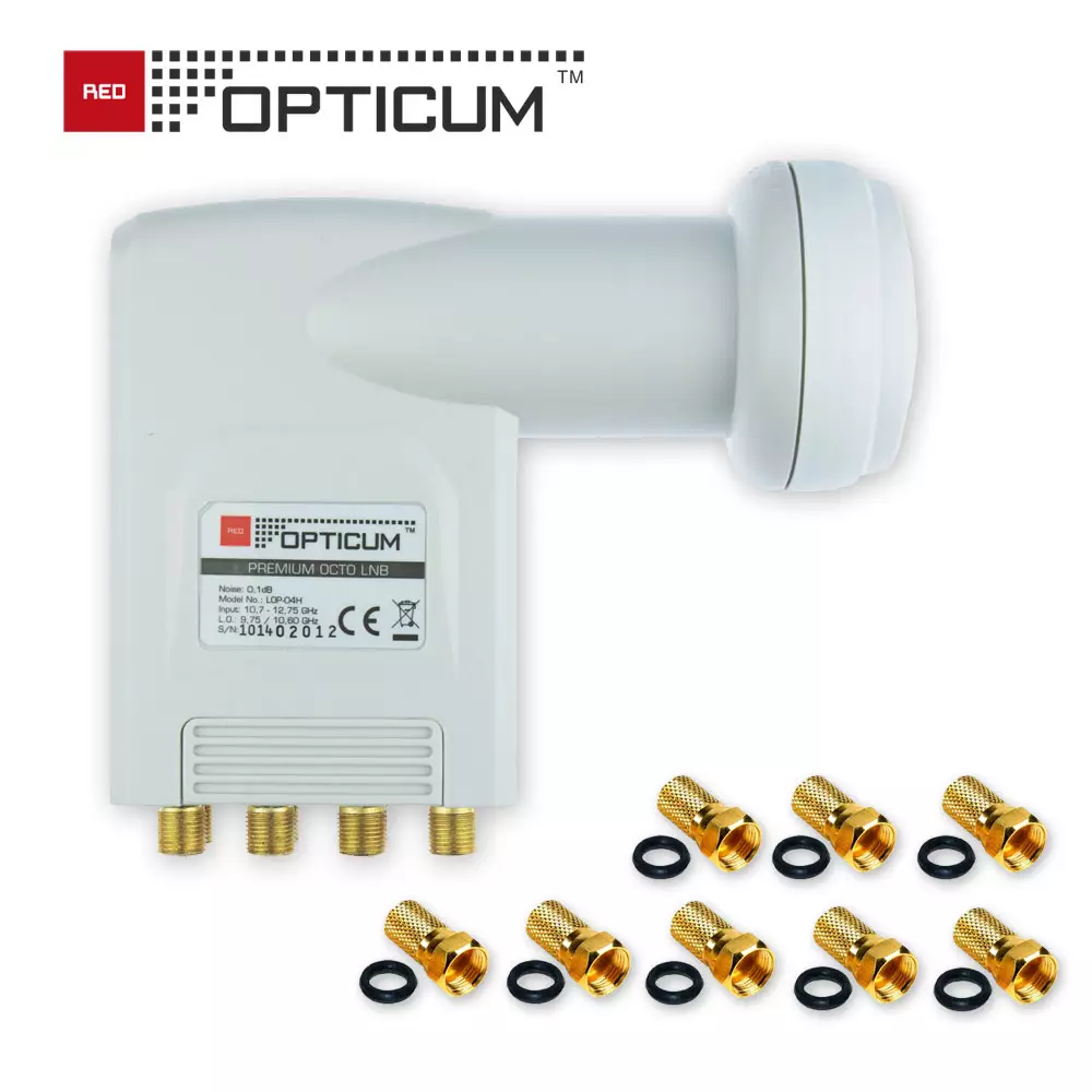 LNB OCTO 0,1dB DIGITAL Opticum HDTV Full HD 3D + 8 vergoldete F-Stecker