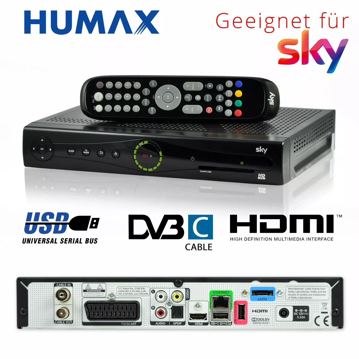 Humax Pr Hd 3000 Digitaler Hdtv Twin Sat Receiver Kabel Receiver Humax PR-HD3000C DVB-C PVR Digital SKY S HD3 HDMI V23