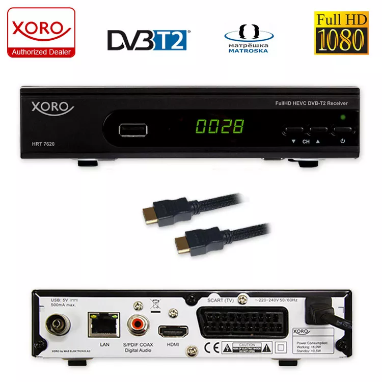 XORO HRT 7620 KIT DVB-T2 HD Receiver + DVB-T2 Antenne XORO HRT 7620 KIT DVB-T2 HD Receiver + DVB-T2 Antenne