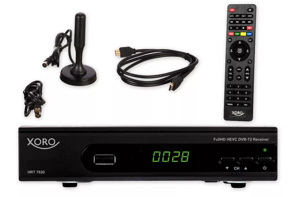XORO HRT 7620 KIT DVB-T2 HD Receiver + DVB-T2 Antenne XORO HRT 7620 KIT DVB-T2 HD Receiver + DVB-T2 Antenne