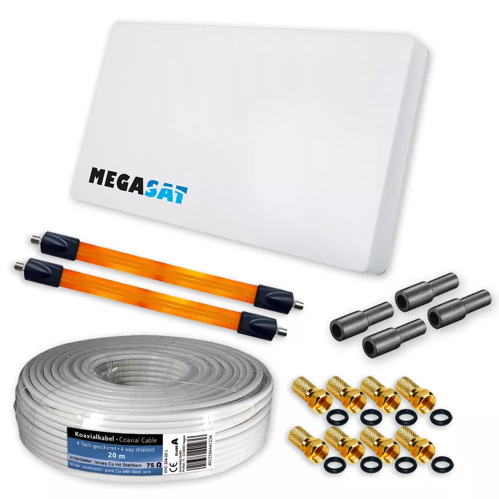 Megasat Flachantenne Profil Line D2 mit Twin LNB + Fensterdurchführung Megasat Flachantenne Profil Line D2 mit Twin LNB + Fensterdurchführung