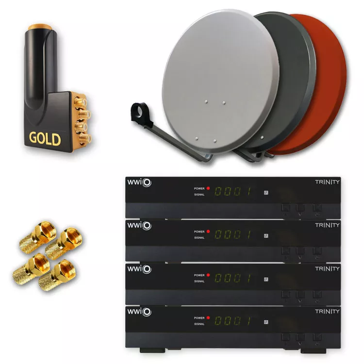 SAT-Anlage FullHD SAT Receiver mit USB 3 LNB Antenne für 4 Teilnehmer