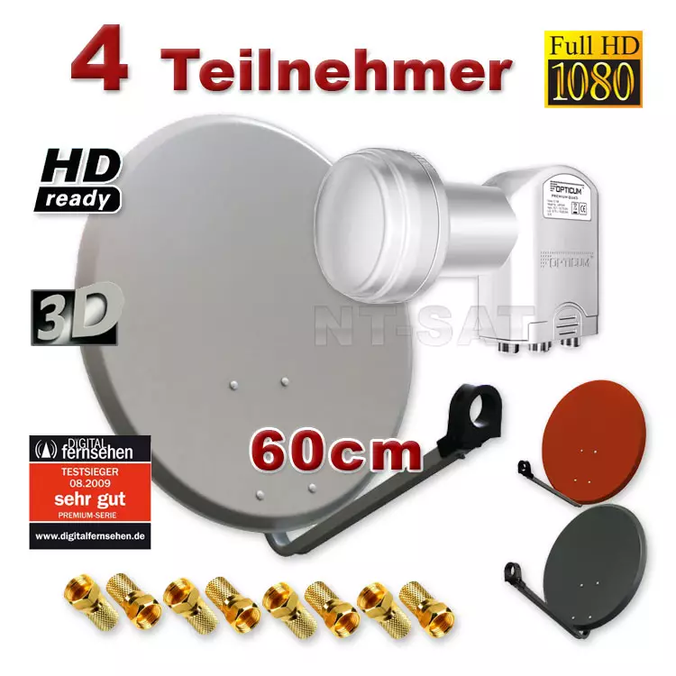 SAT Anlage Spiegel Schüssel Faval 60cm + Quad LNB bis 4 Teilnehmer