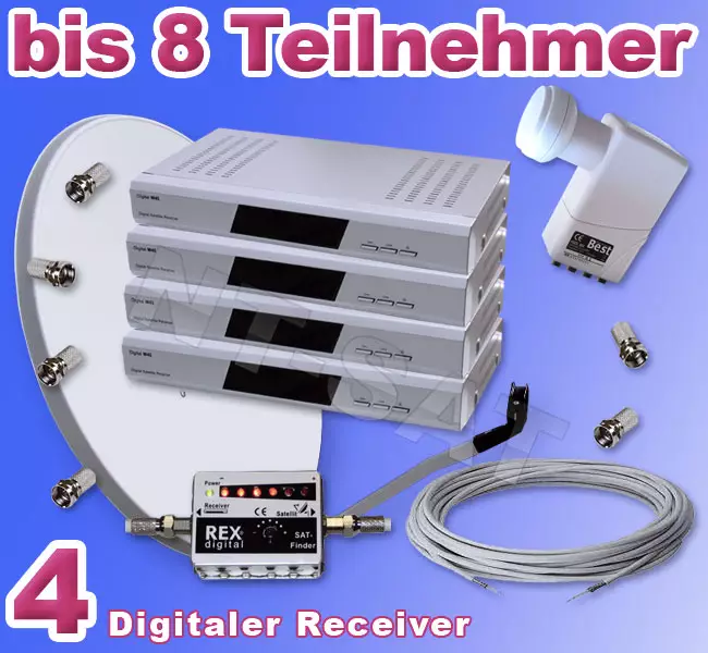 Dig. Sat Anlage 8 Teilnehmer inkl. 4 Digital Receiver + Octo LNB