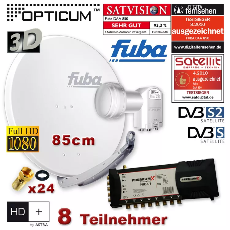 Satanlage Spiegel Fuba 85cm Weiss + Quattro LNB Satanlage Spiegel Fuba 85cm Weiss + Quattro LNB