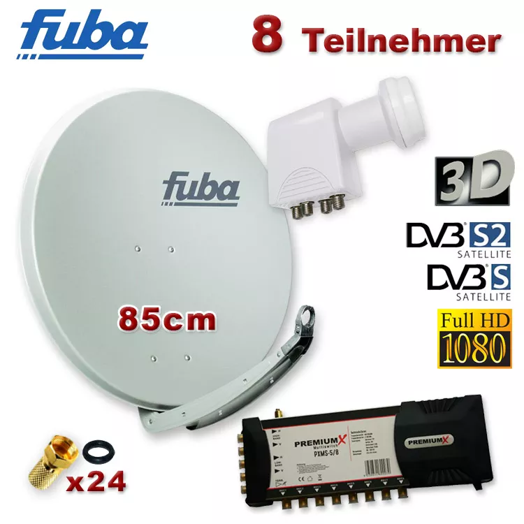Satanlage Spiegel Fuba 85cm + Quattro LNB + Multischalter 5/8 Satanlage Spiegel Fuba 85cm + Quattro LNB + Multischalter 5/8