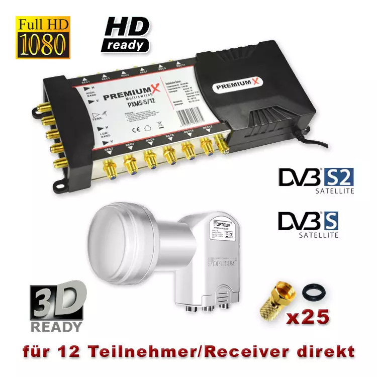 Sat Multischalter PremiumX 5/12 + Quattro LNB Opticum Für 12 Teilnehmer