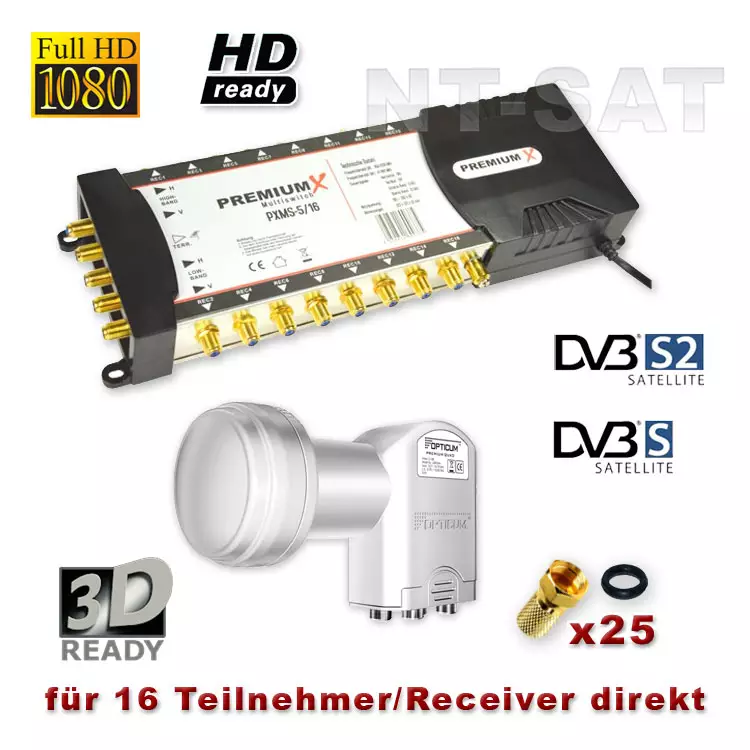 Sat Multischalter PremiumX 5/16 + Quattro LNB Opticum Für 16 Teilnehmer