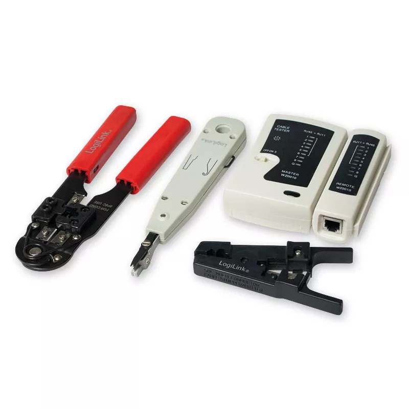 RJ45 Crimpzange Set Komplett - Netzwerk Werkzeug Mit Tester & 50 CAT6 Steckern