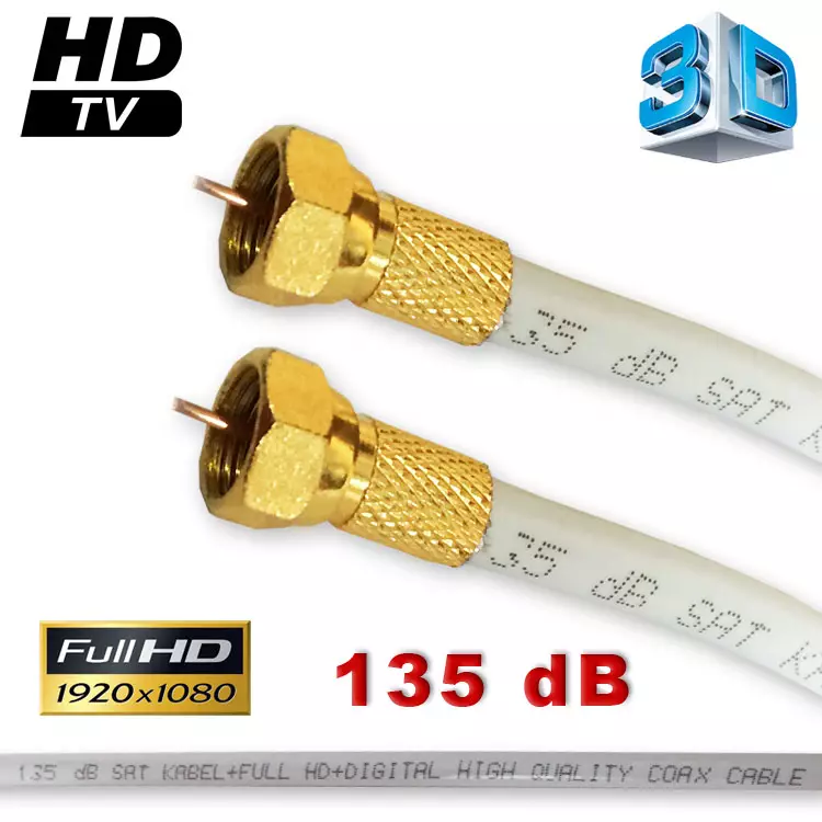 1M SAT Kabel TV Antenne HD 3D Kabel 135db F-Stecker Koax-Stecker VERGOLDET