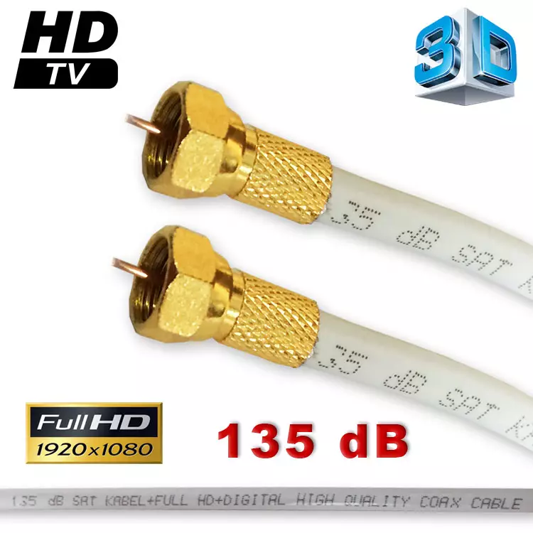 Sat Anschlusskabel 135dB, vergoldet F-Stecker