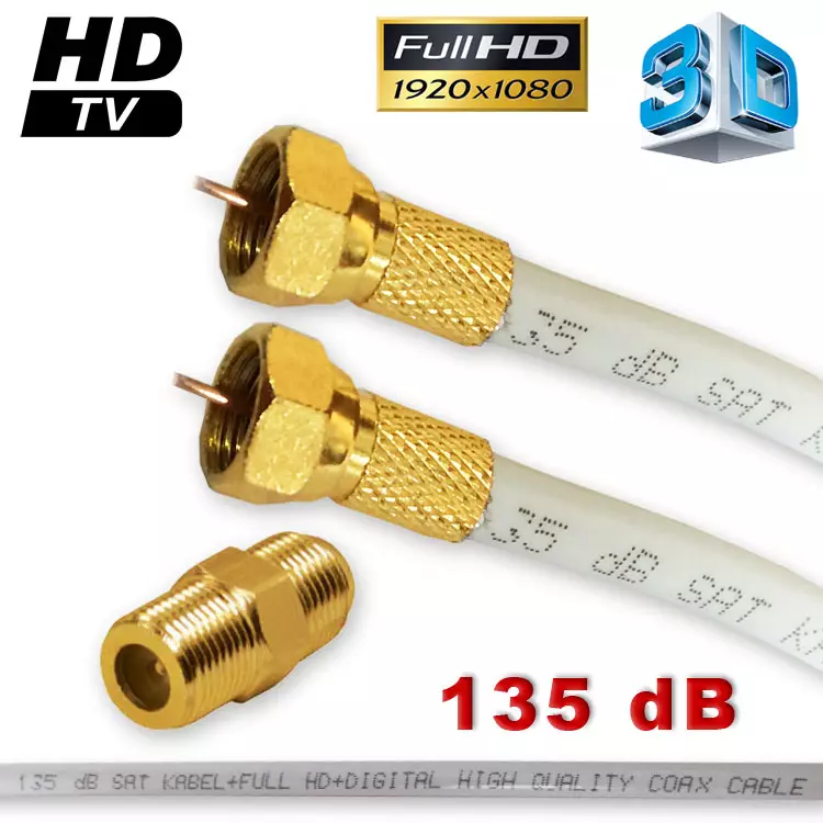 De schuld geven Missie Beperken 10m Sat Kabel HD Verlängerungskabel 135 dB Vergoldet F-Stecker plus  F-Verbinder