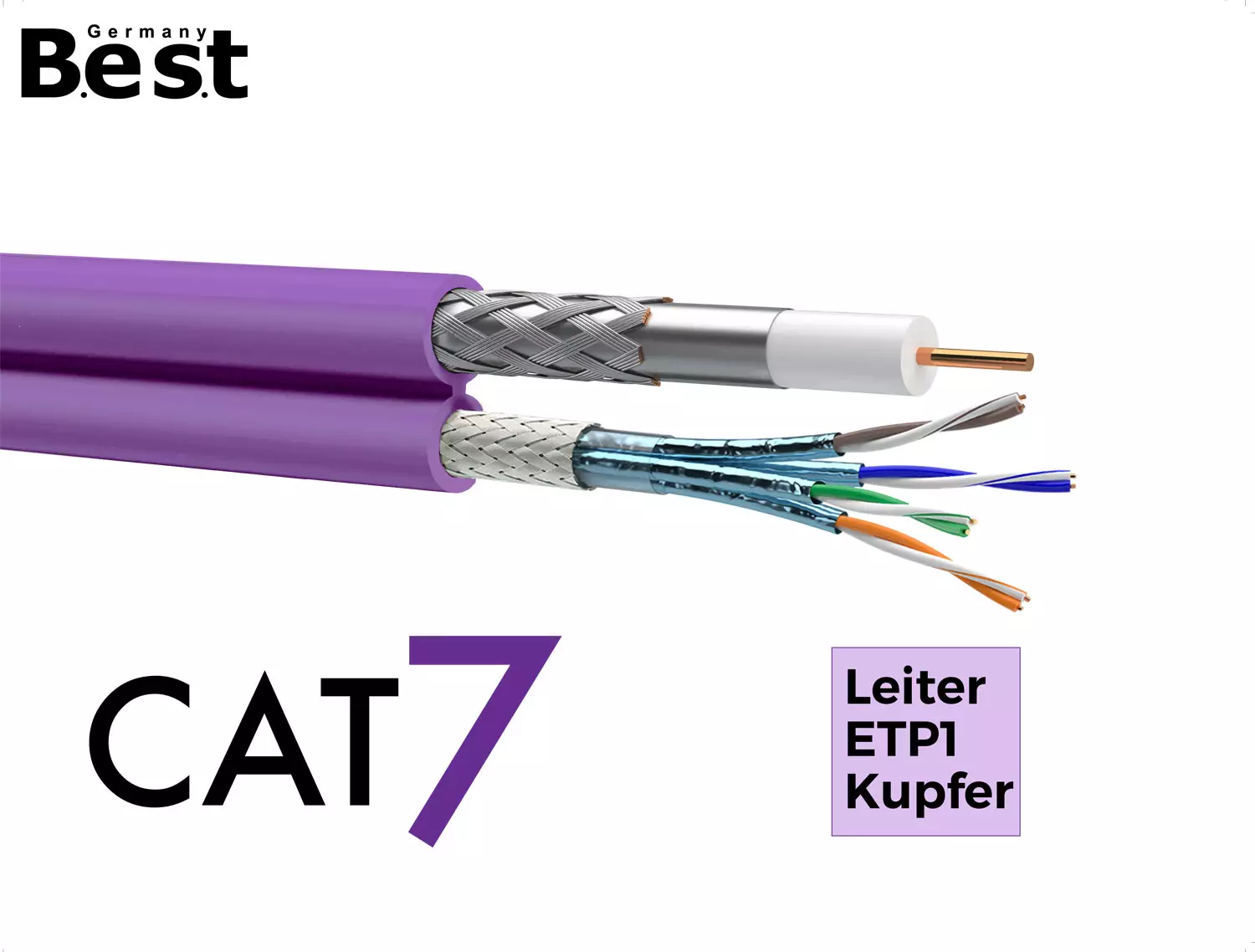 200m CAT.7 Verlegekabel Datenkabel + Koax Sat Kabel Hybrid Twin