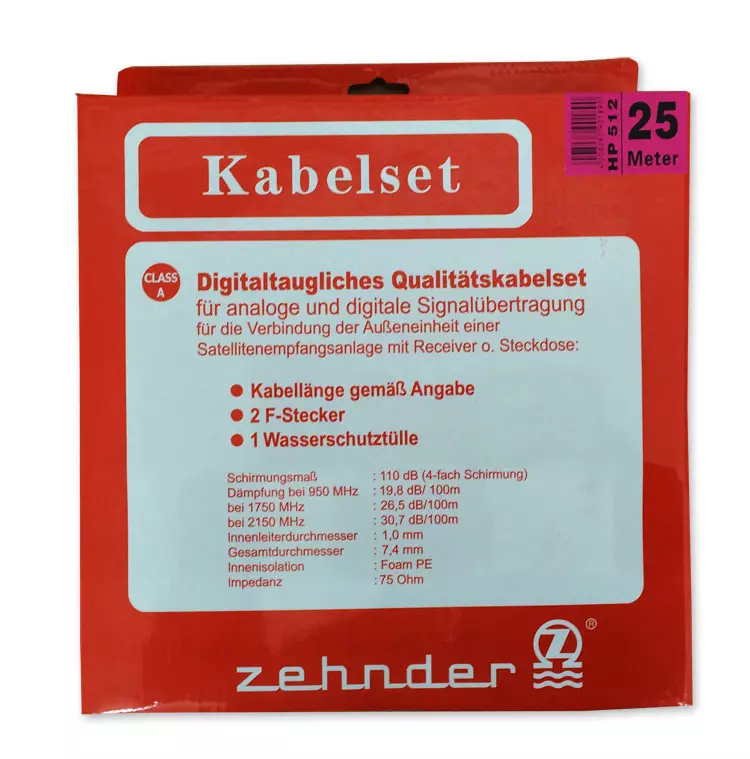 Satkabel Zehnder Kabelset 25m 110dB 4 Fach HD 3D