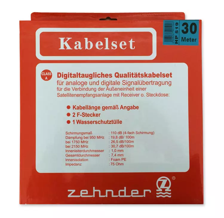 Satkabel Zehnder Kabelset 30m 110dB 4 Fach HD 3D