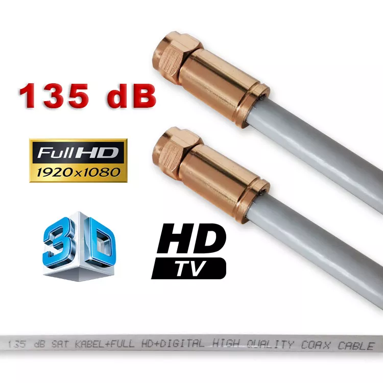 F-Anschlusskabel SAT Koaxial Kabel F-Kompressionsstecker Gold VORMONTIERT 135 dB F-Anschlusskabel SAT Koaxial Kabel F-Kompressionsstecker Gold VORMONTIERT 135 dB