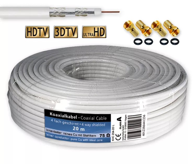 25m 50m 100m SAT-Antennenkabel Koaxialkabel Satellitenkabel RG6 100/% Cu Koax