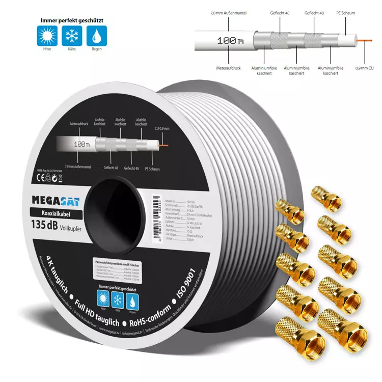 100 m Koaxialkabel 135 dB Vollkupfer