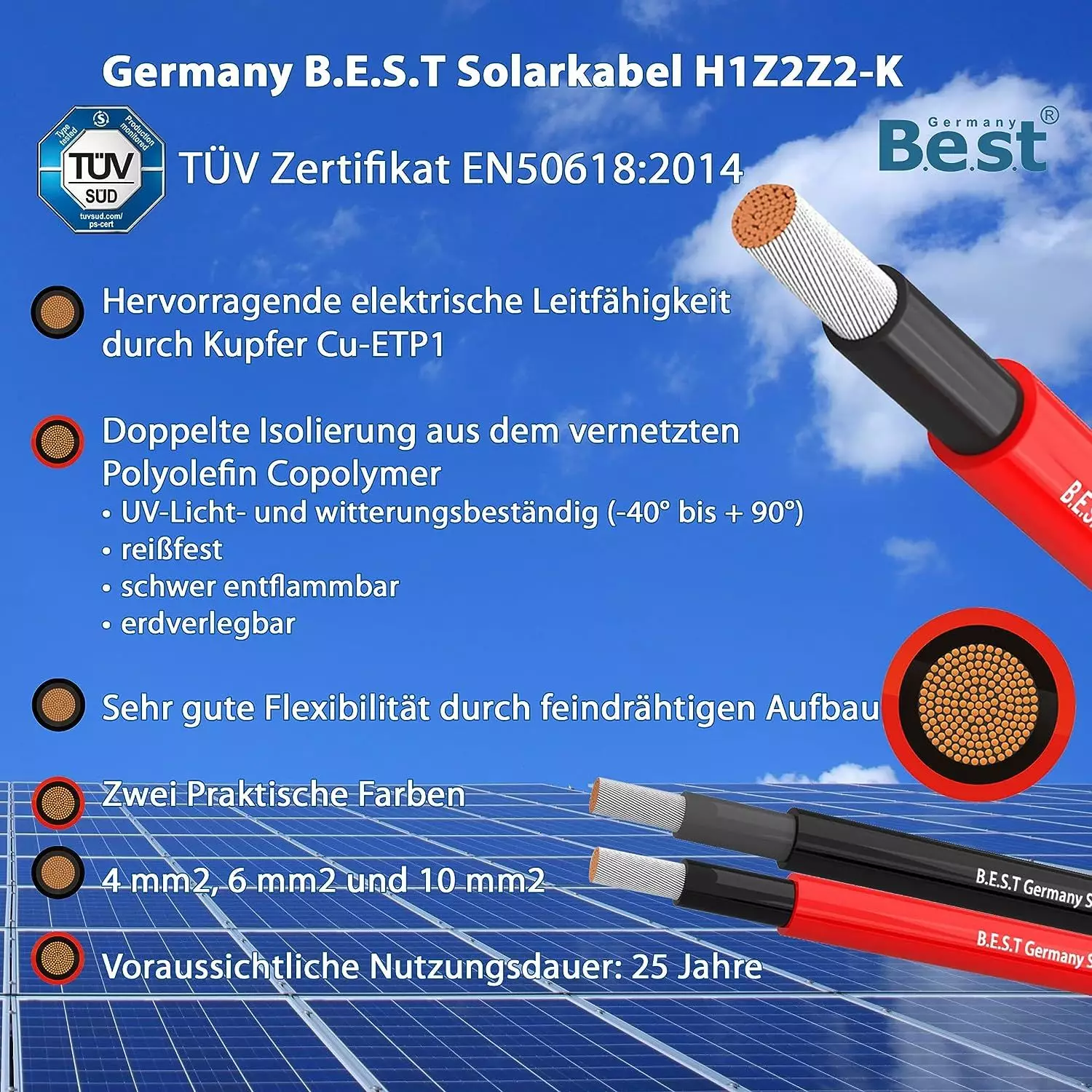 Solarkabel 4, 10 mm² reines Kupferkabel H1Z2Z2-K Rot_01