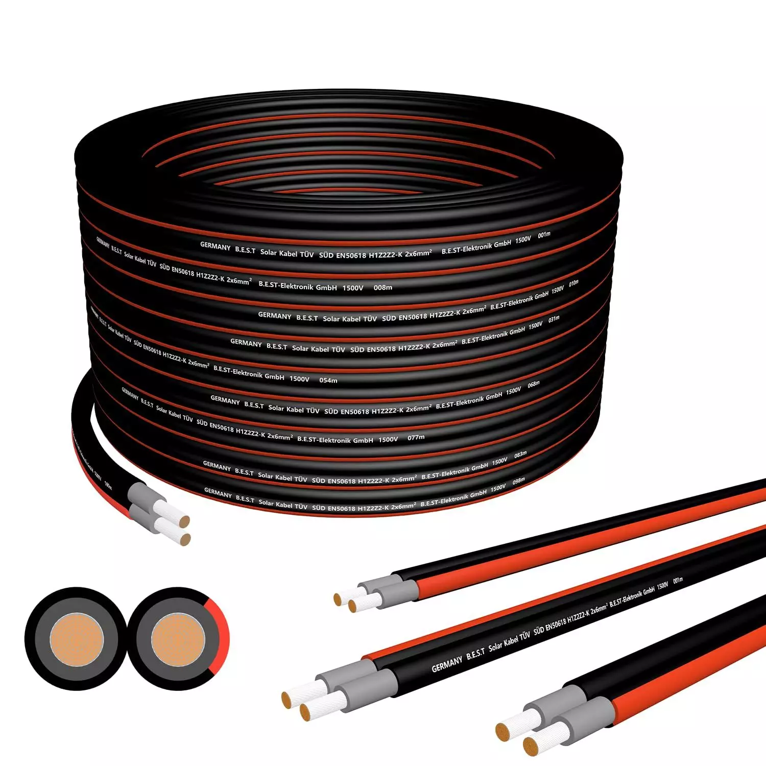 50m Germany B.E.S.T Solarkabel Duplex 6mm² TÜV Zertifiziertes Solar Kabel aus Kupfer, Schwarz und Rot