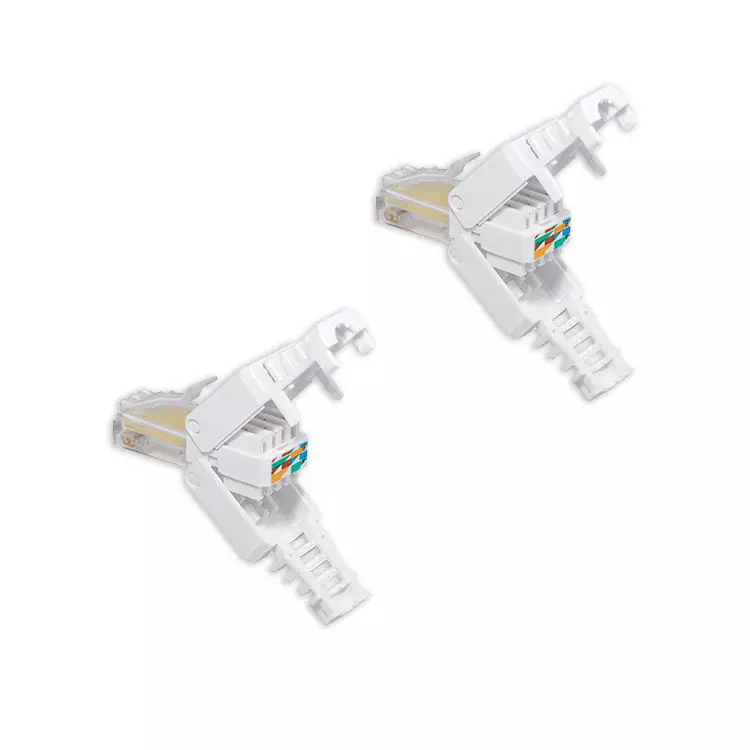 2x CAT 5 / 6 / 7 RJ45 Stecker zur werkzeuglose Montage mit Knickschutz Tool-less