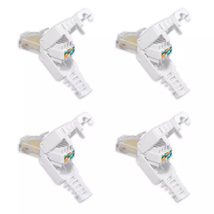 4x CAT 5 / 6 / 7 RJ45 Stecker zur werkzeuglose Montage mit Knickschutz Tool-less