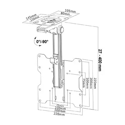 Fernseher Deckenhalterung 17-37 zoll LCD LED Deckenhalter VESA 75 100 200 Neigung: 90°